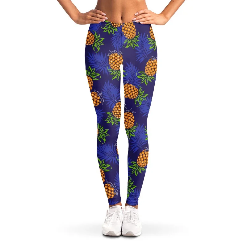 Blue Leaf Pineapple Pattern Print Women's Leggings