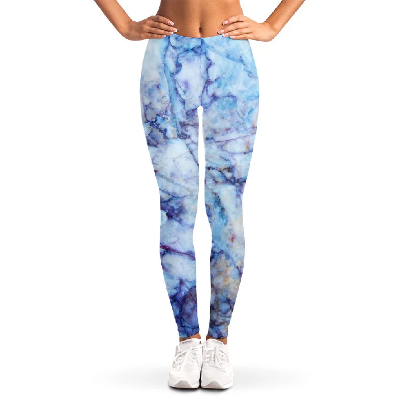 Blue Marble Print Women's Leggings