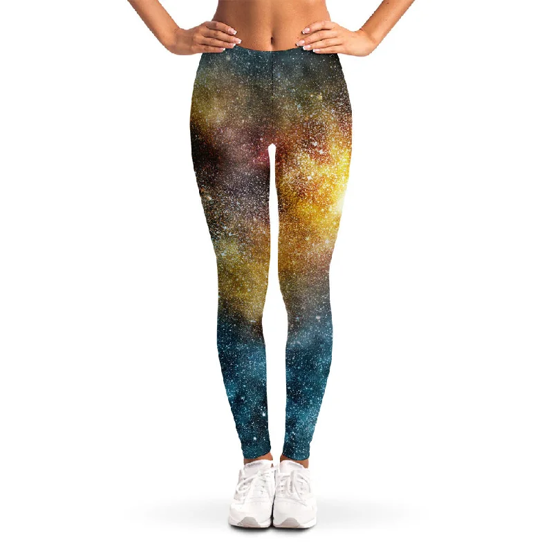 Blue Orange Stardust Galaxy Space Print Women's Leggings