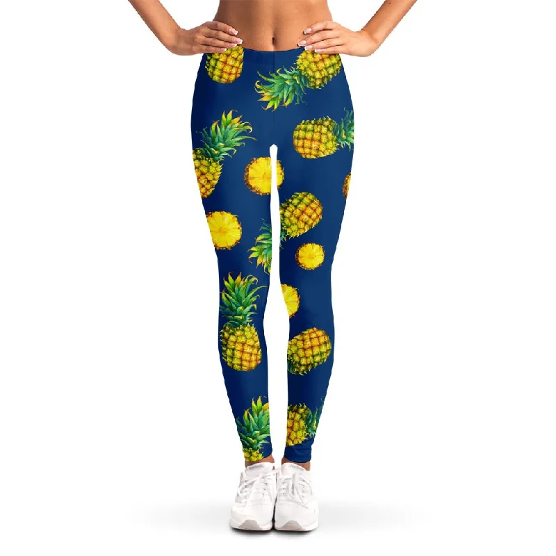 Blue Pineapple Pattern Print Women's Leggings