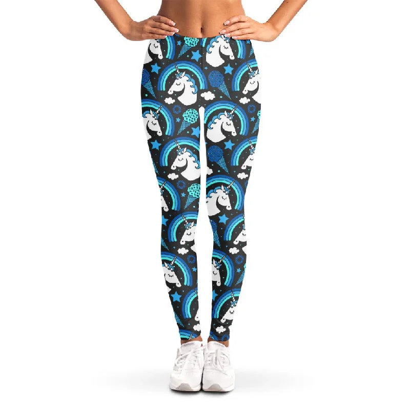 Blue Rainbow Unicorn Pattern Print Women's Leggings