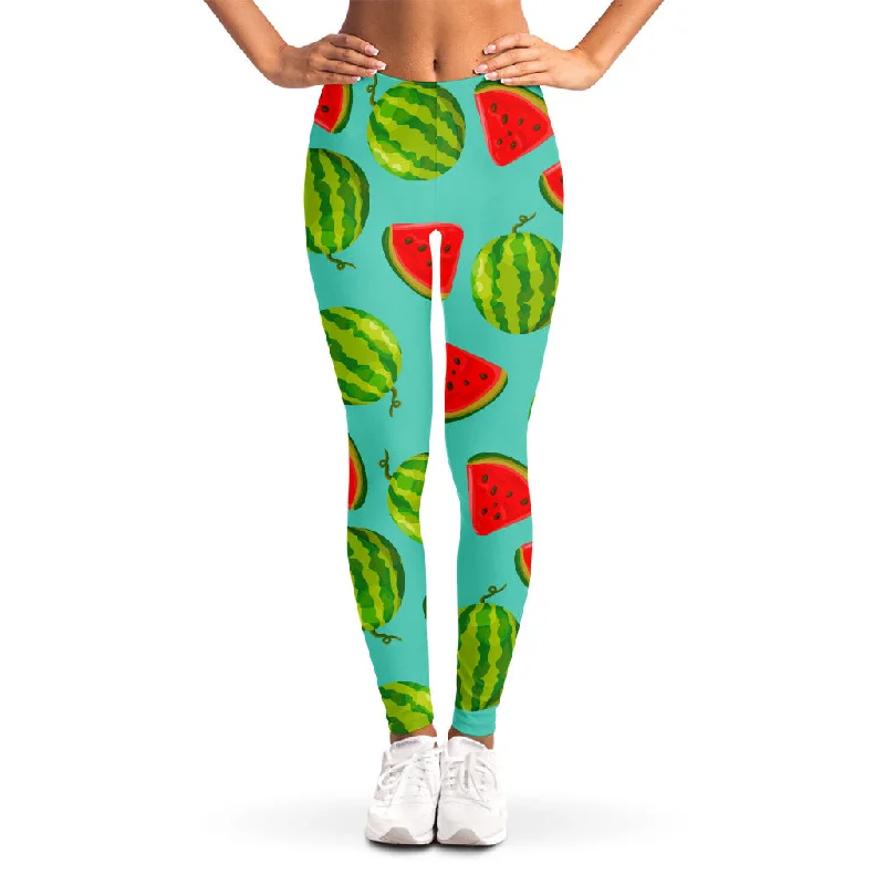 Blue Summer Watermelon Pattern Print Women's Leggings