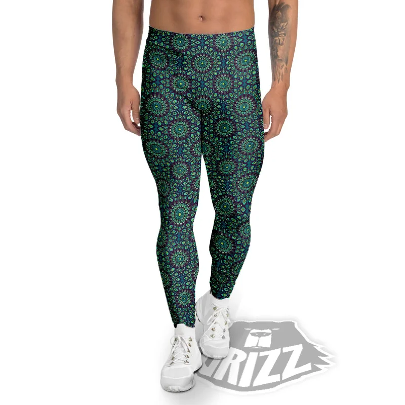 Bohemian Ethnic Teal Print Pattern Men's Leggings