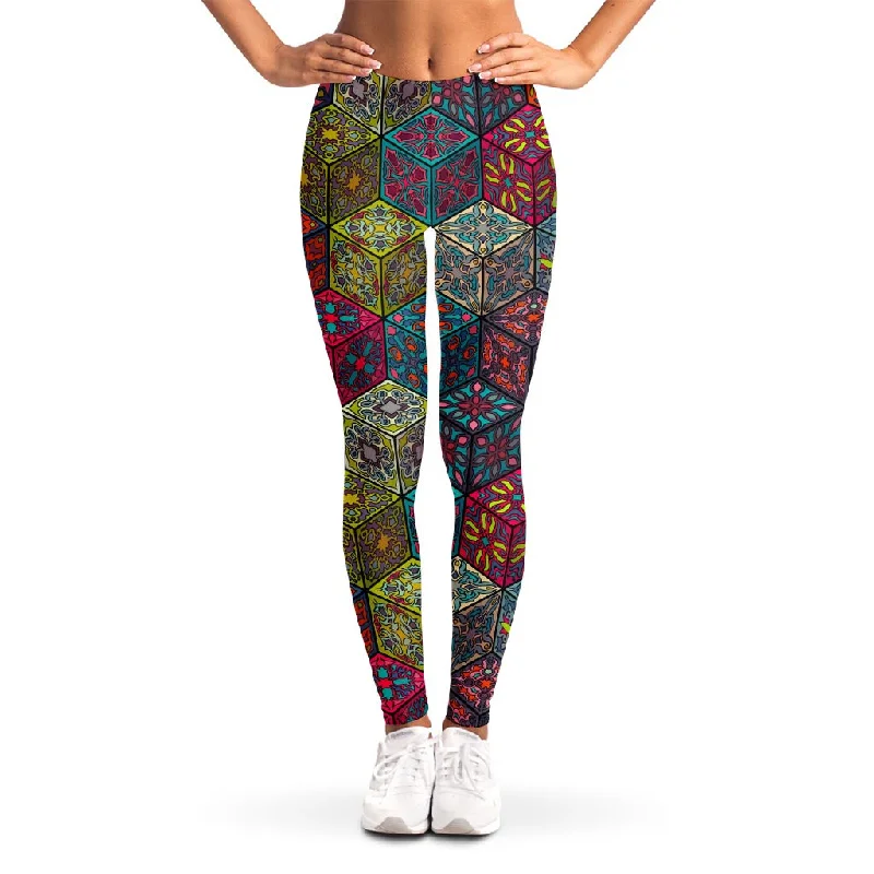 Bohemian Indian Box Pattern Print Women's Leggings