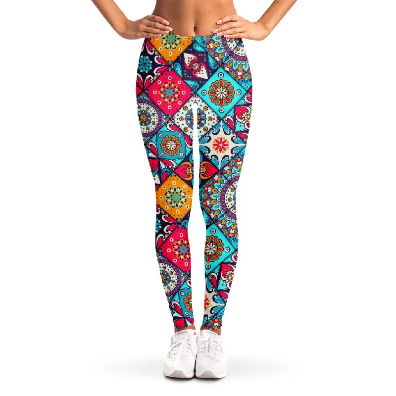 Bohemian Indian Mandala Patchwork Print Women's Leggings