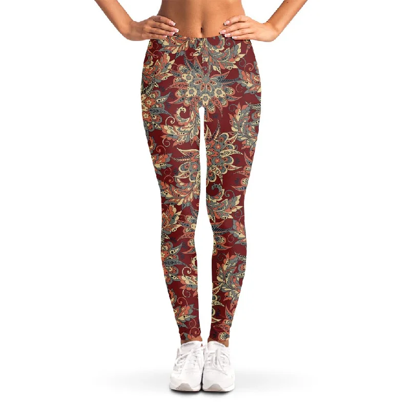 Brick Floral Bohemian Pattern Print Women's Leggings