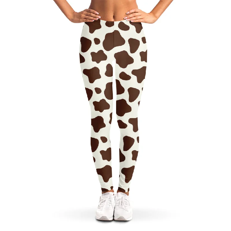 Brown And White Cow Print Women's Leggings