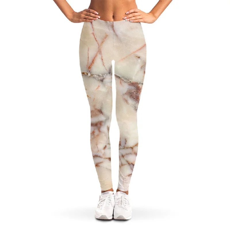 Brown Beige Marble Print Women's Leggings