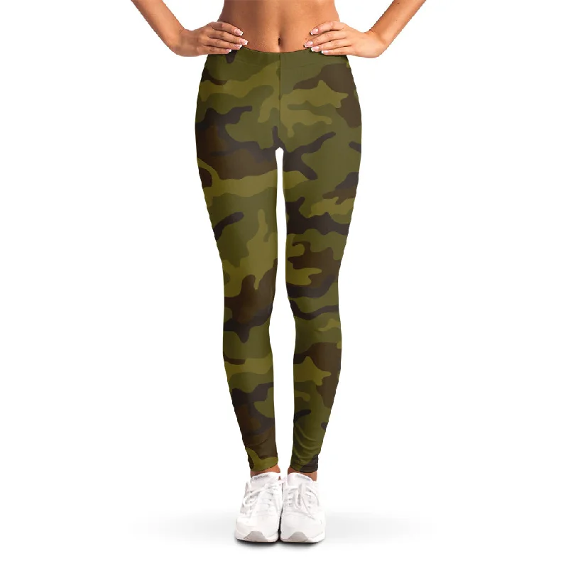 Brown Green Camouflage Print Women's Leggings