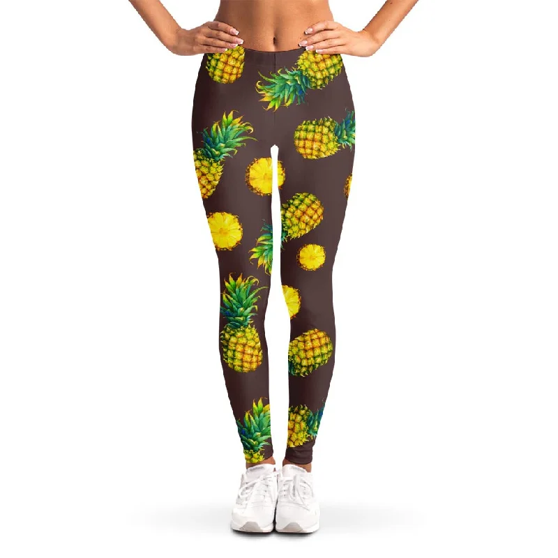 Brown Pineapple Pattern Print Women's Leggings