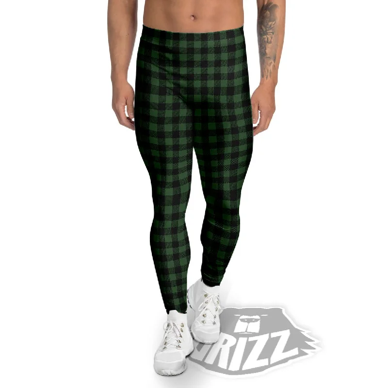 Buffalo Check Black And Green Print Men's Leggings