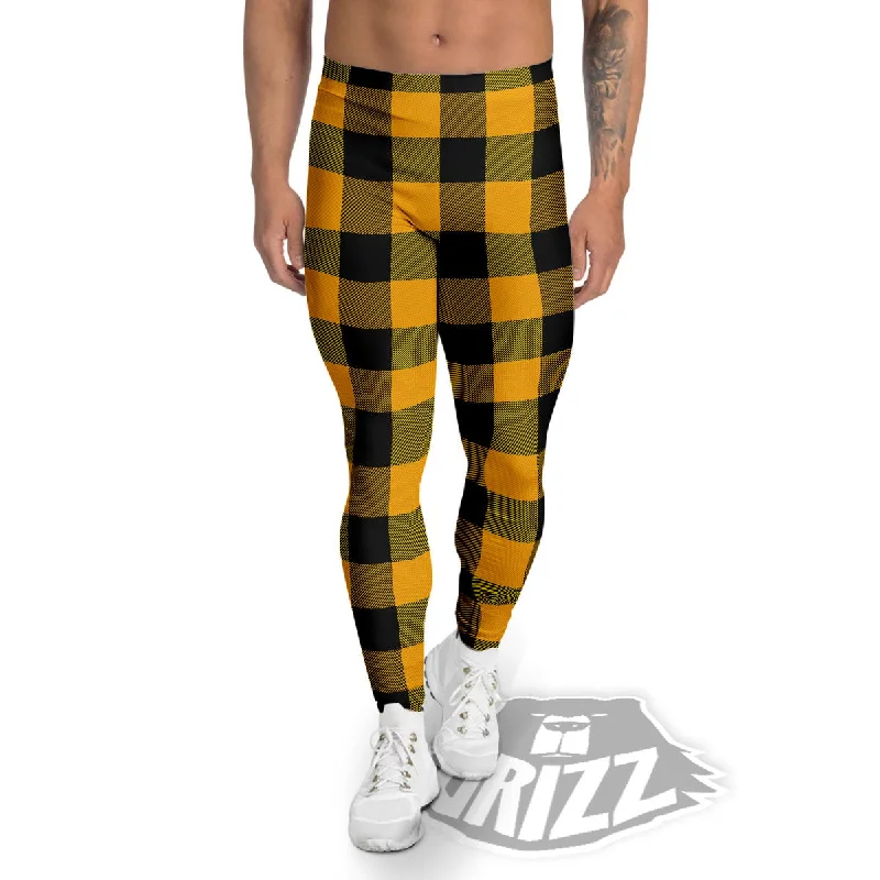 Buffalo Check Fire Yellow Print Pattern Men's Leggings