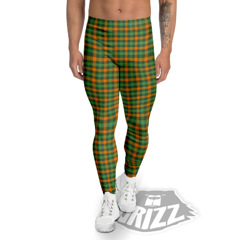 Buffalo Plaid Orange And Green Print Men's Leggings