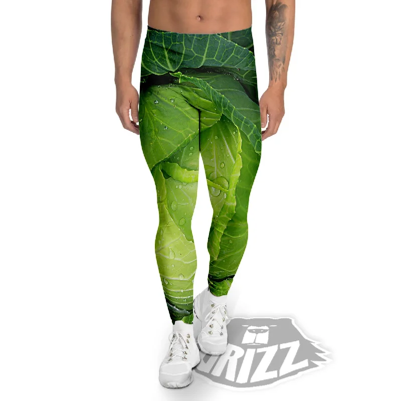 Cabbage Green Print Men's Leggings