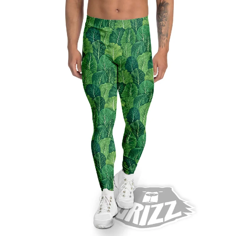 Cabbage Leaf Green Print Men's Leggings