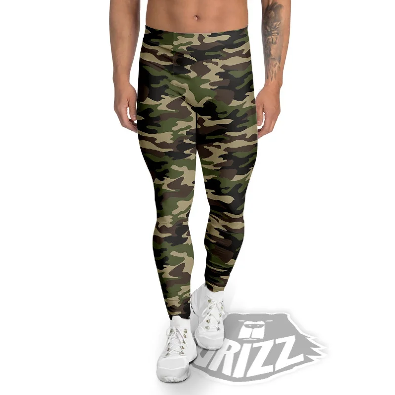 Camouflage Brown And Green Print Men's Leggings