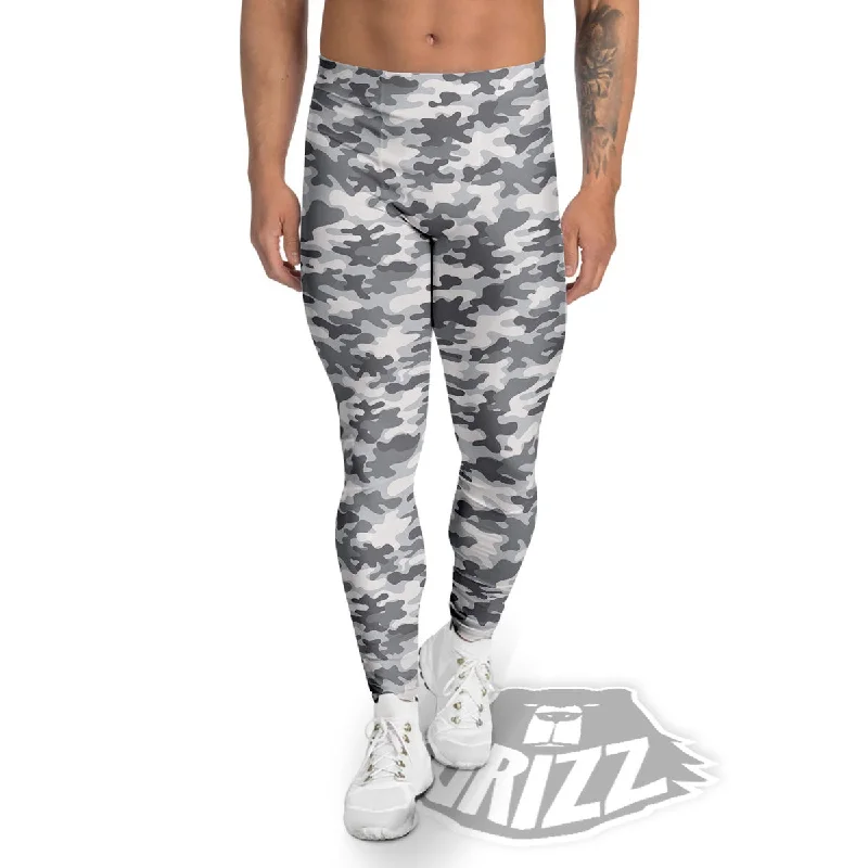 Camouflage White And Grey Print Men's Leggings