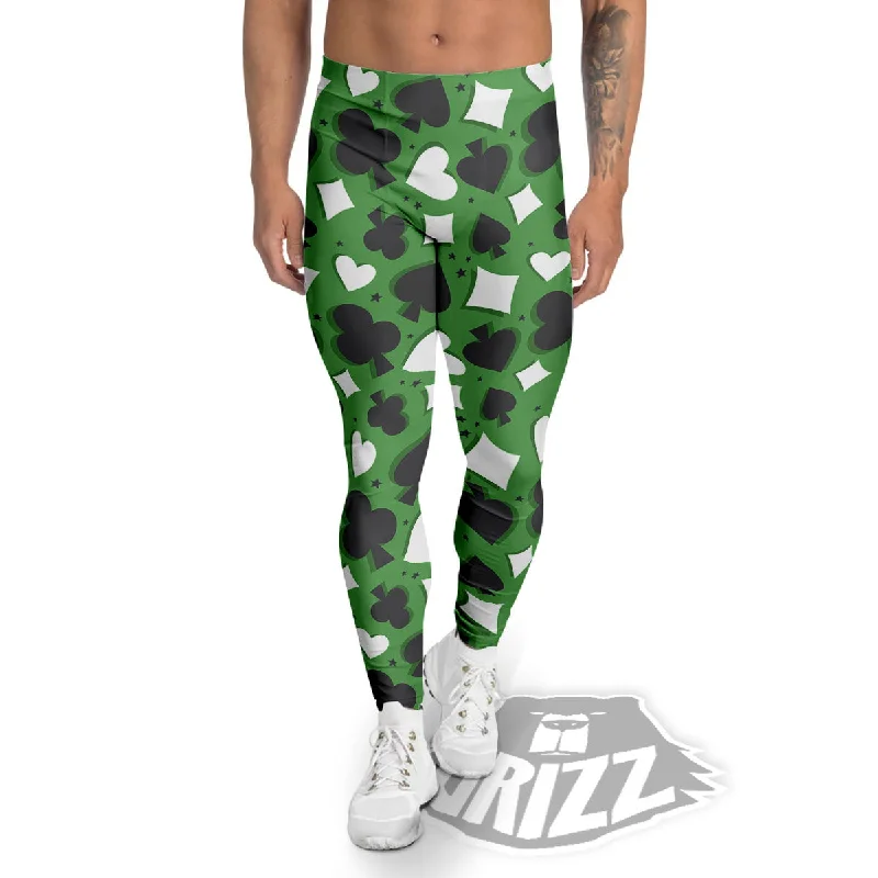 Card Suits Green Playing Print Pattern Men's Leggings