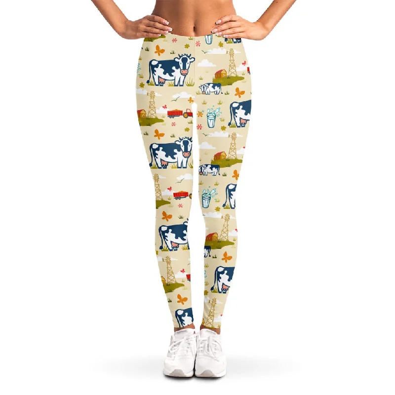 Cartoon Dairy Cow Farm Pattern Print Women's Leggings