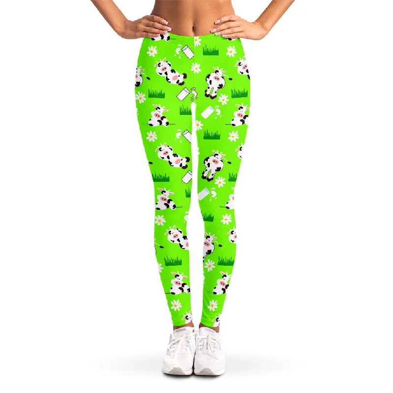 Cartoon Daisy And Cow Pattern Print Women's Leggings