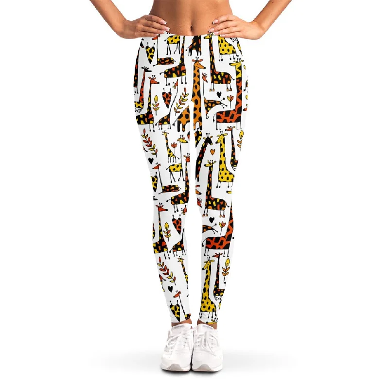 Cartoon Giraffe Pattern Print Women's Leggings