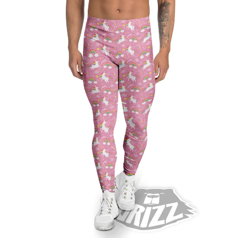 Cartoon Girly Unicorn Print Pattern Men's Leggings