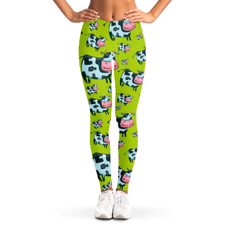 Cartoon Smiley Cow Pattern Print Women's Leggings