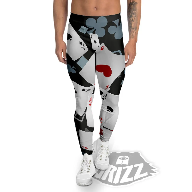 Casino Card Falling Print Men's Leggings