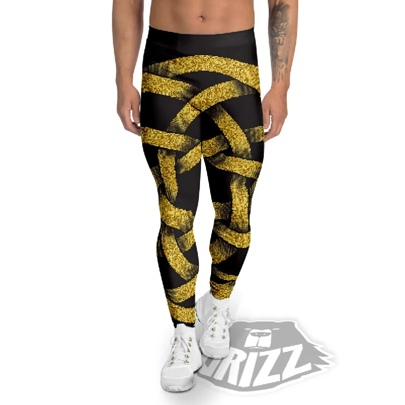 Celtic Knot Symbol Gold Circle Print Men's Leggings