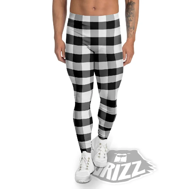 Check Black And Grey Print Pattern Men's Leggings