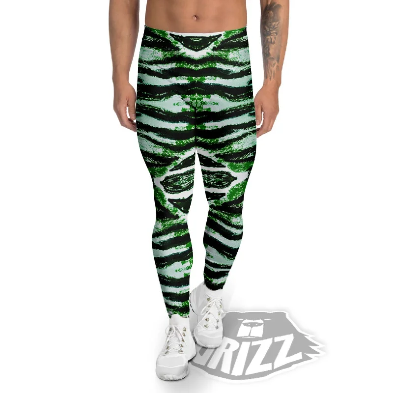 Cheetah Black And Green Print Men's Leggings