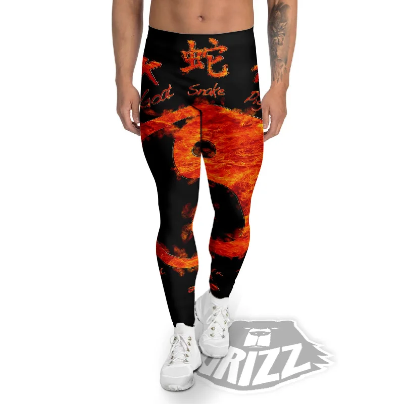 Chinese Zodiac Fire Yin Yang Print Men's Leggings