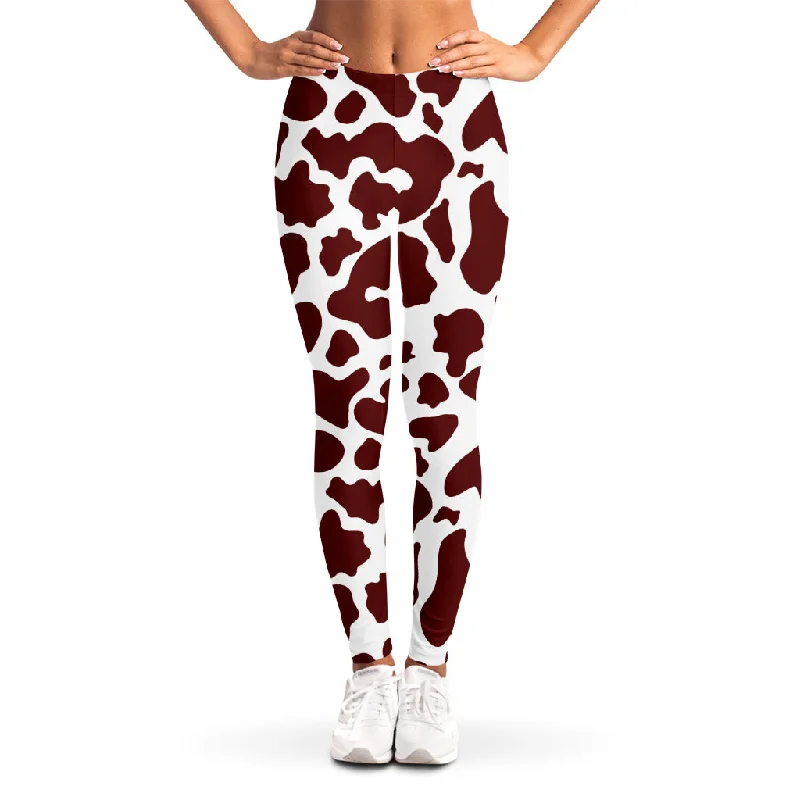 Chocolate Brown And White Cow Print Women's Leggings