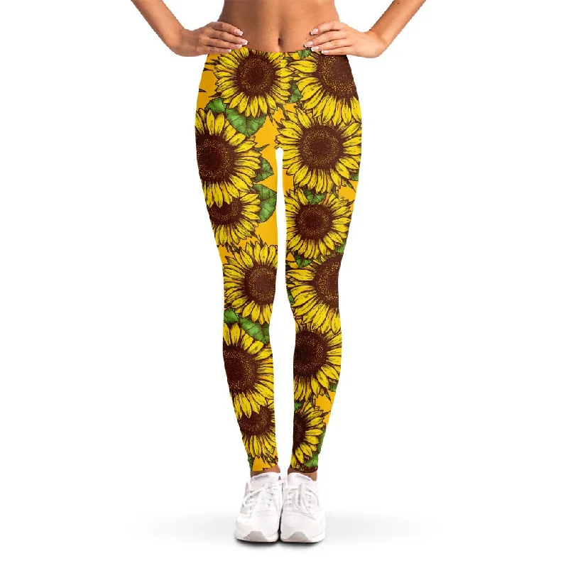 Classic Vintage Sunflower Pattern Print Women's Leggings