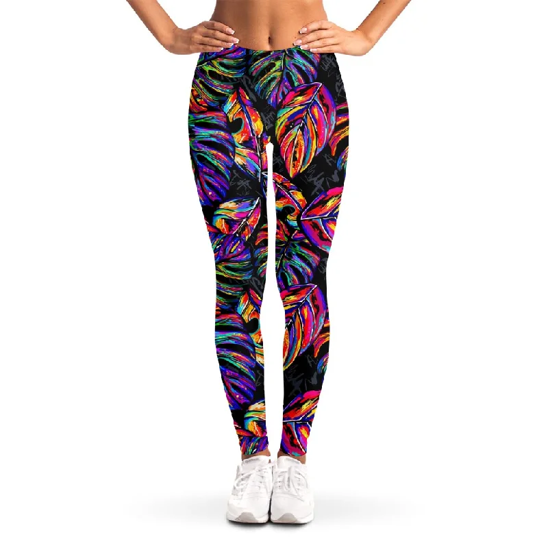 Colorful Leaf Tropical Pattern Print Women's Leggings