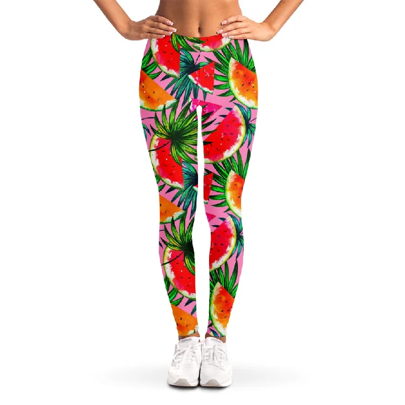 Colorful Leaf Watermelon Pattern Print Women's Leggings