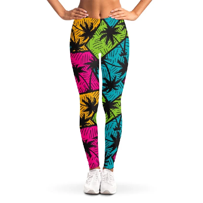 Colorful Palm Tree Pattern Print Women's Leggings