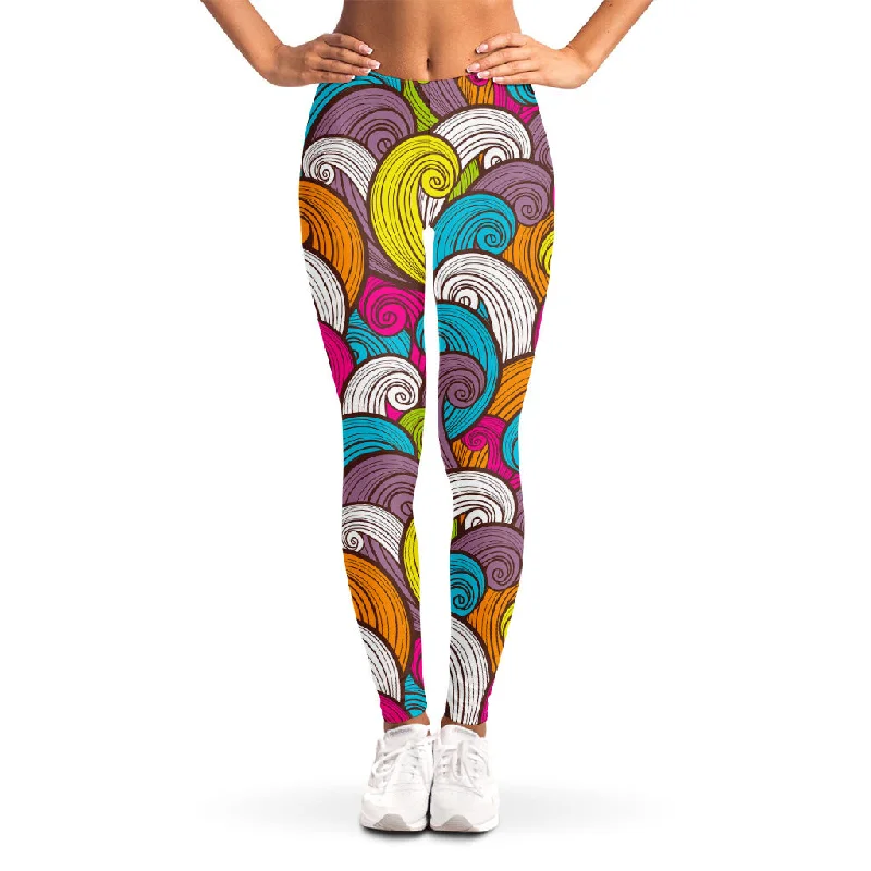 Colorful Surfing Wave Pattern Print Women's Leggings