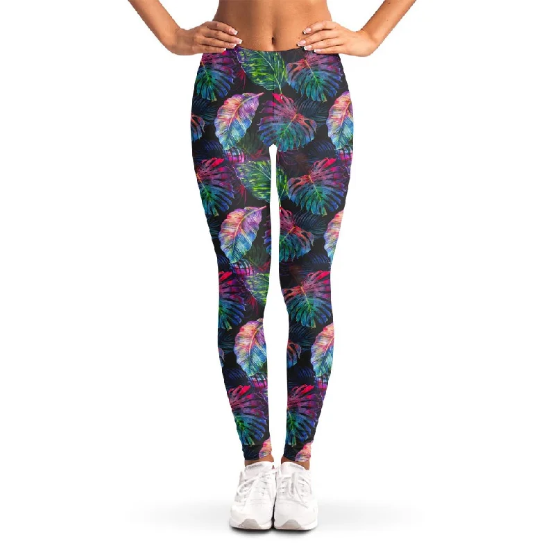 Colorful Tropical Leaves Pattern Print Women's Leggings