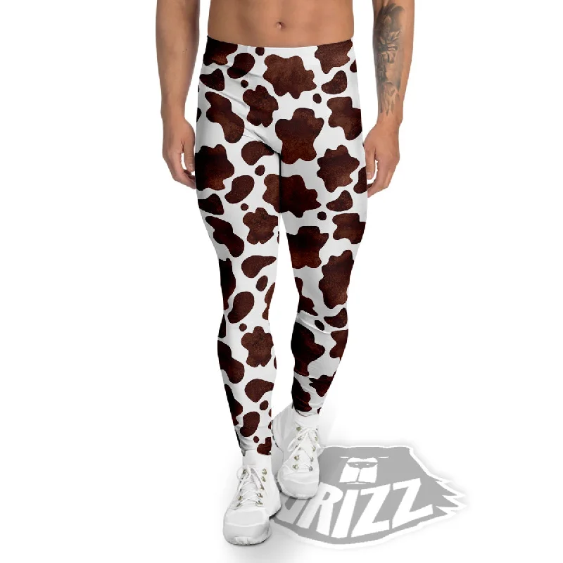 Cow Dark Brown Print Men's Leggings