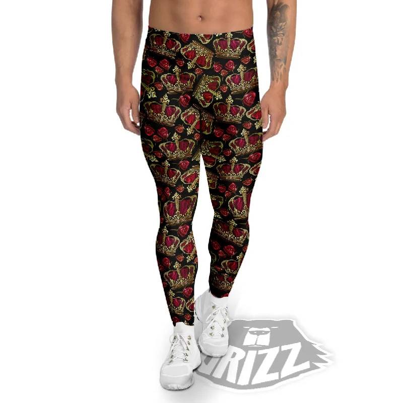 Crown Embroidery Print Pattern Men's Leggings