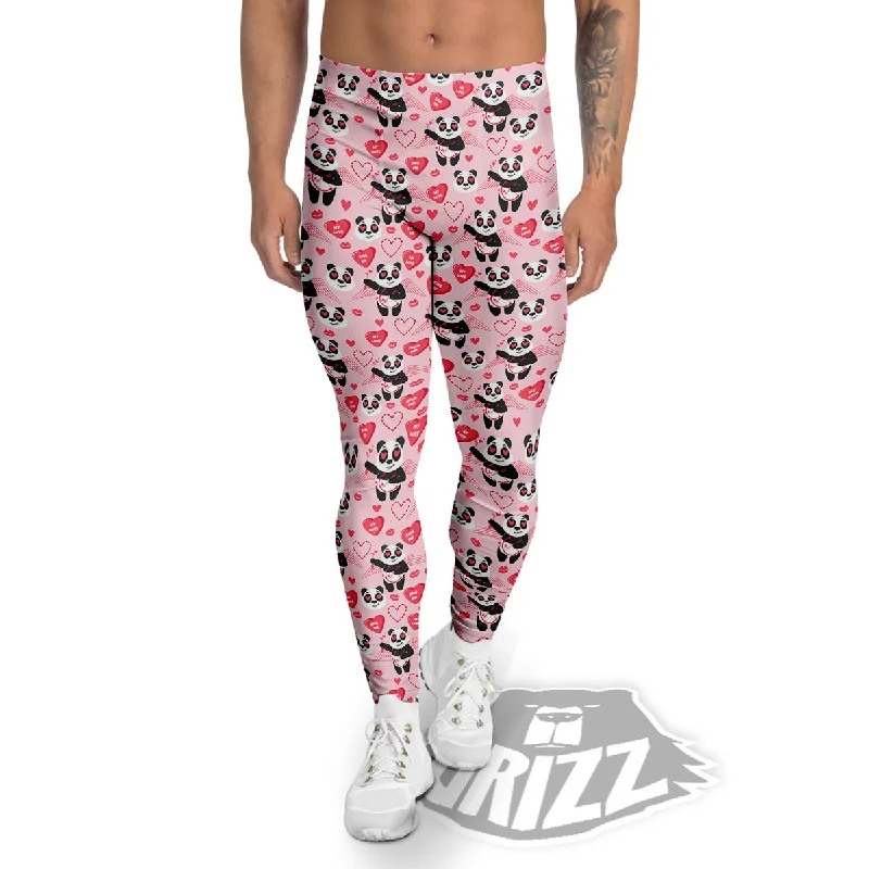 Cupid Valentine Cute Panda Print Pattern Men's Leggings