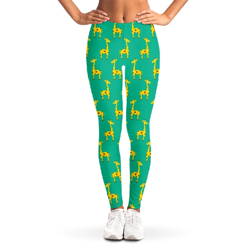 Cute Cartoon Giraffe Pattern Print Women's Leggings