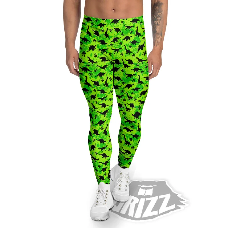 Cute Dino Green Print Pattern Men's Leggings