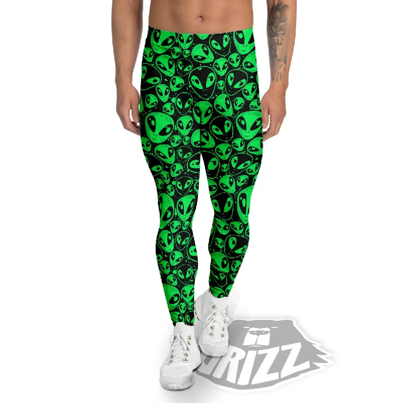 Cute Green Alien Print Pattern Men's Leggings