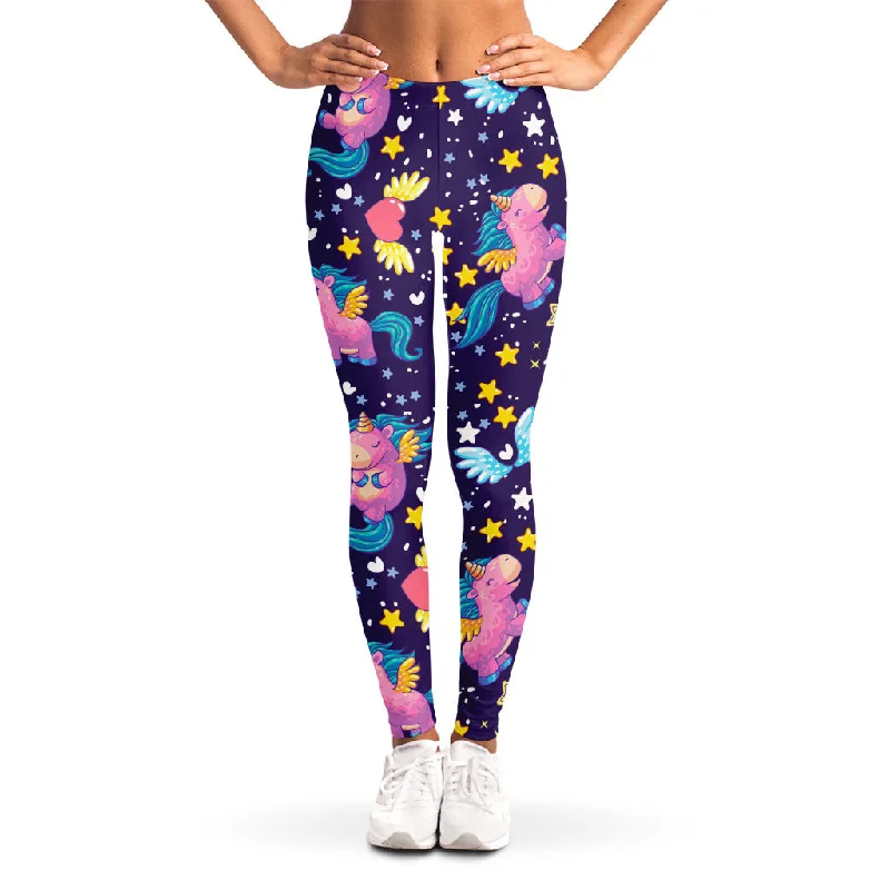 Cute Night Star Unicorn Pattern Print Women's Leggings