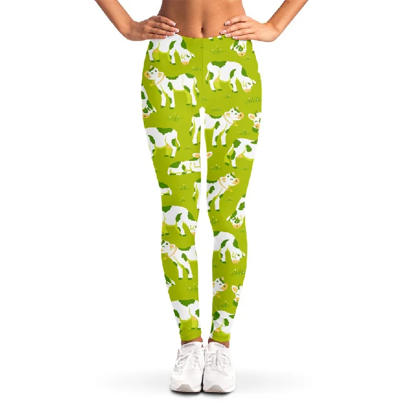 Cute Smiley Cow Pattern Print Women's Leggings