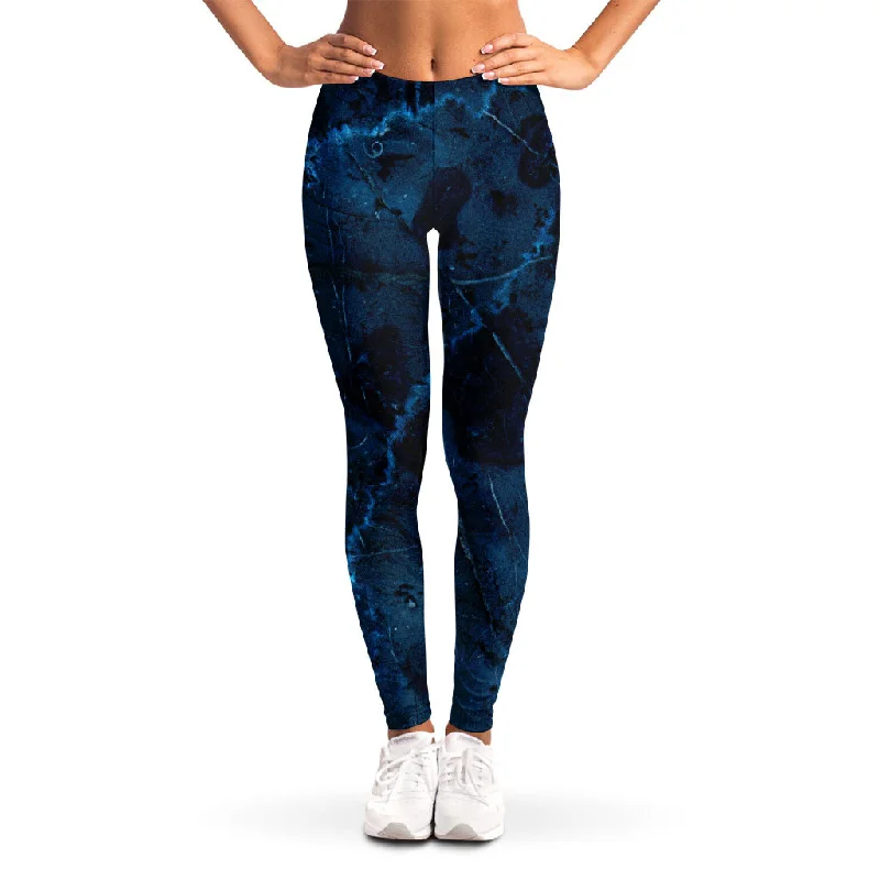 Dark Blue Marble Print Women's Leggings