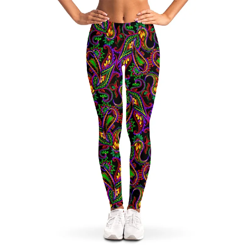 Dark Bohemian Paisley Pattern Print Women's Leggings