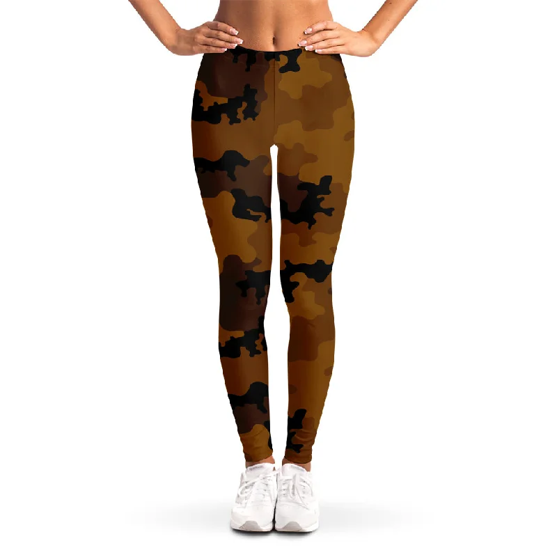 Dark Brown Camouflage Print Women's Leggings